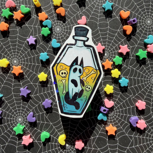 Bottle Ghost Cat Sticker