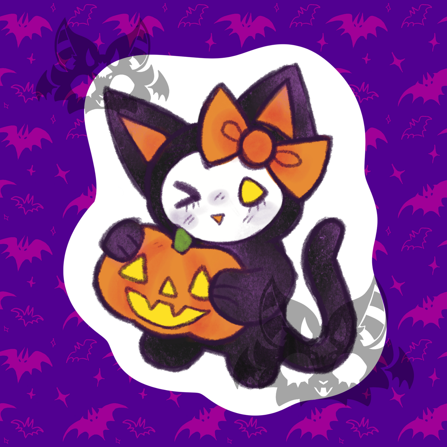 Black Hello Halloween Cat Sticker
